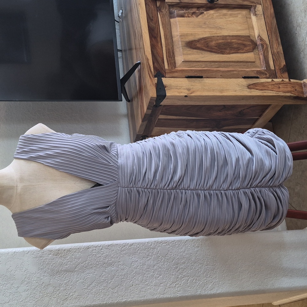 Rowa pleated gathered dress With Plunge Neck & Plunge Back Fits L & X Large